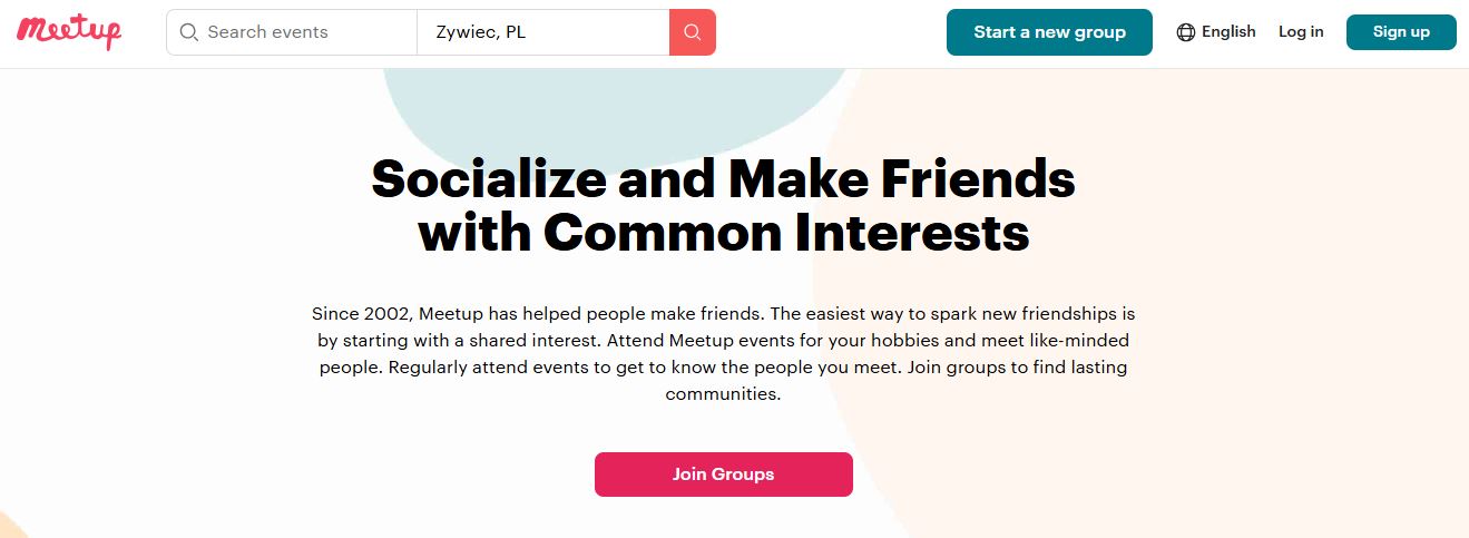 Meetup's homepage an Event based community